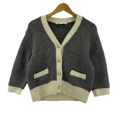ZARA ザラ バイカラー Vネック 7分袖カーディガン sizeEUR M/グレー×アイボリー