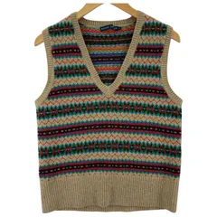 RALPH LAUREN ラルフローレン Vネック 総柄 ニットベスト sizeL/ベージュ