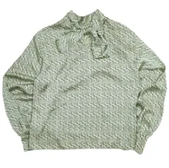 6 ROKU BEAUTY&YOUTH ロク ビューティーアンドユース ユナイテッドアローズ 日本製 SQUARE DOT PRINT BLOUSE スクエアドットプリントブラウス 8621-242-0084 Free Green 長袖 ボウタイ シャツ