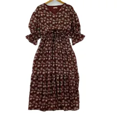 axes femme アクシーズファム 花柄フリルスリーブワンピース sizeM/レッド系