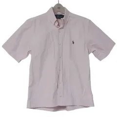 (ほぼ新品) ポロラルフローレン ピンク ストライプ 半袖 シャツ S 半クロップド丈