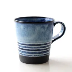 マグカップ おしゃれ 陶器 日本製 モダン 可愛い 焼き物 美濃焼 かっこいい ボーダー インディゴブルー キッタチボーダーマグ