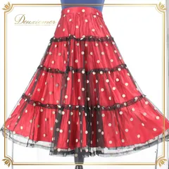 社交ダンス 衣装 スタンダード スカート レッスンウェア 女性用 オールシーズン 赤 黒 白 ブラック系 ホワイト系 レッド系 ドット 水玉 社交ダンス衣装 フリル スカート 可愛い おしゃれ フェミニン レディース 薄手 お出かけ 舞台衣装 ダンス用 踊れる