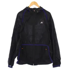 アディダス adidas ナイロンジャケット アウター ジップアップ フード ストレッチ ロゴ M 黒 ブラック /BB