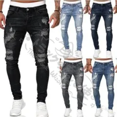 デニムパンツ ダメージ加工 ジーンズ メンズ ジーパン スリムパンツ クラッシュ スキニー アンクル丈カットデニム ストレッチ CCLTZH1113P155