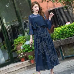 特価花柄レース プリーツ ロングドレス ブラック ネイビー ブルーグレー 結婚式 披露宴 二次会 お呼ばれ 演奏会 フォーマル パーティ ゆったり CCLTZH1113P540