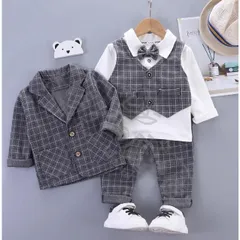 値下げスーツ 男の子 フォーマルスーツ 3点セット 赤ちゃん ベビー 子供スーツ 入園式 卒園式 幼児 初節句 お宮参り 発表会 フォーマル チェック柄 CCLTZH1113P429