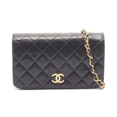 シャネル CHANEL ショルダーバッグ ミニマトラッセ フルフラップ ブラック ラムスキン（羊革） マトラッセ プッシュロック チェーンショルダー レディース