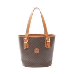 セリーヌ CELINE トートバッグ マカダム ブラウン PVCコーティングキャンバス レザー マカダム トートバッグ レディース Used A