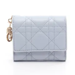 ディオール Dior 三つ折り財布 LADY DIOR ロータスウォレット S0181ONMJ ライトブルー レザー Lady Dior Lotus ウォレット レディース Used A