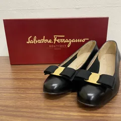 ◎ Salvatore Ferragamo サルヴァトーレ フェラガモ ローパンプス リボンパンプス ヴァラ レザー 41/2 約21.5cm レディース ブラック 黒