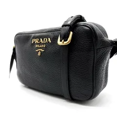 ✨良品✨ PRADA プラダ レザー ショルダーバッグ ブラック 黒 カメラバッグ ポシェット ポーチ レディース メンズ  ユニセックス ゴールドロゴプレート
