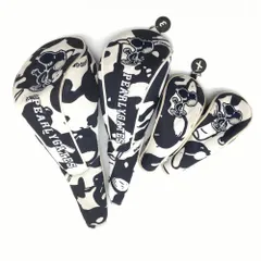 パーリーゲイツ×PEANUTS ヘッドカバー4点セット(DR FW UT×2) 白×ネイビー スヌーピー総柄ゴルフ PEARLY GATES