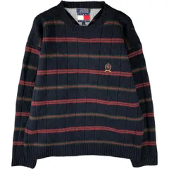 古着 90年代~ トミーヒルフィガー TOMMY HILFIGER ボーダー柄 リブ編み ウールニットセーター メンズL相当 ヴィンテージ/eaa593062
