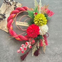 9 い草 紅白椿の八の字しめ縄リース お正月飾り 玄関リース