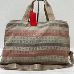 6269　CHARLES JOURDAN　シャルルジョルダン　タグ付き　2way　ボストンバッグ　ショルダーバッグ　トートバッグ　ハンドバッグ　大容量　旅行　ピンク系　ベージュ系　グレージュ系　総柄　総ロゴ　肩がけ　斜めがけ　クロスボディ　ナイロン