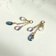 カイヤナイト、アメジスト、レインボームーンストーンのチャーム【14kgf】