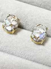 コッパーオパール 10×8mm オーバルピアス（Silver925・18KGP）