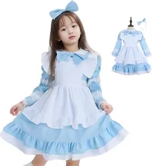 R-Dream コスプレ 子供 女の子 キッズ 半袖 長袖 調節可 コスチューム 衣装 メイド服 ワンピース ドレス エプロン 可愛い ハロウィン 仮装 イースター 水色 (XXL (140-150cm),  XXL (140-150cm))