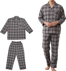 Y's factory パジャマ メンズ 長袖 秋 冬 綿混 ネル素材 肌に優しい 前開き 上下セット 長ズボン ルームウェア 部屋着 (デザインC,  LL)