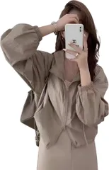 REG8（レグエイト） ブルゾン ジャケット マウンテン UVカット パーカー レディース 春 夏 秋 韓国ファッション 防水 防風 フード付き ショート丈 アウター (ダークカーキ,  XL)