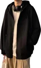 REG8（レグエイト） メンズ ジップ パーカー フード付き トレーナー 長袖 大きいサイズ 薄手 スウェット カジュアル オーバーサイズ 通気性 吸汗速乾 軽量 スポーツ トップス (ブラック,  L)