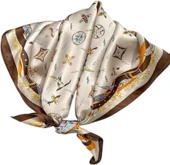 Torata 大判 きれいめ シルク調 スカーフ レディス バンダナ プレゼント 70x70cm 大判バンダナ レディース (ブラウン　フェザー)