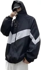 REG8（レグエイト） メンズ マウンテンパーカー ジャケット コート フード付き 羽織 ジップアップ アウトドア ポリエステル 防風 軽量 (ブラック,  XL)