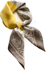 Torata 大判 きれいめ シルク調 スカーフ レディス バンダナ プレゼント 70x70cm 大判バンダナ レディース (イエロー　ペイズリー)