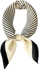 Torata 大判 きれいめ シルク調 スカーフ レディス バンダナ プレゼント 70x70cm 大判バンダナ レディース (モノトーン　ストライプ)