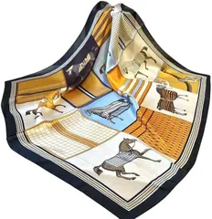 Torata 大判 きれいめ シルク調 スカーフ レディス バンダナ プレゼント 70x70cm 大判バンダナ レディース (オレンジ　ホース)