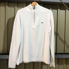 804 LACOSTE ハーフジップ セーター ホワイト L ラコステ ニット コットン ワンポイント 刺繍ロゴ 古着卸 アメリカ仕入