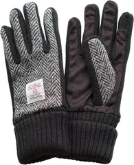 SANDAI ハリスツイード Harris Tweed レディース手袋 ぬくぬく 裏ボアつき ニットカウス フェイクスエード マチニット 五本指手袋 タッチパネル対応 ケース付 ヘリンボン (ニットマチ( ヘリンボン ),  21－22cm)のサムネイル