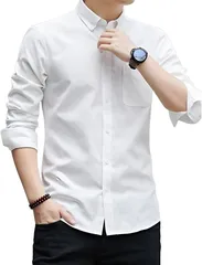 REG8（レグエイト） メンズ シャツ 長袖 ゆったり シンプル 無地 カジュアル フォーマル ボタンダウン (ホワイト,  XL)