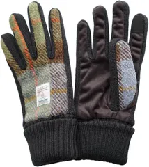 SANDAI ハリスツイード Harris Tweed レディース手袋 ぬくぬく 裏ボアつき ニットカウス フェイクスエード マチニット 五本指手袋 タッチパネル対応 ケース付 (ニット マチ( ブラウンチェック ),  21－22cm)のサムネイル