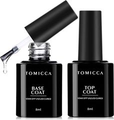 TOMICCA トップコート ベースコート ジェルネイル 8ml 2本セット ノンワイプ 拭き取り不要 大容量 UV/LED対応 セルフネイル (トップコート＆ベースコート)