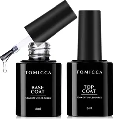 TOMICCA トップコート ベースコート ジェルネイル 8ml 2本セット ノンワイプ 拭き取り不要 大容量 UV/LED対応 セルフネイル (トップコート＆ベースコート)