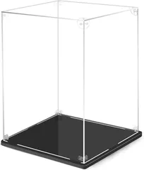 MENGLIN フィギュアケース アクリルケース 高強度接続構造 より頑丈 両用台座 大型 コレクションケース 組み立て簡単 防汚れ 手袋 クリーニング クロス付き (台座黒+ミラー付き台座,  幅25x奥行25x高さ30cm)