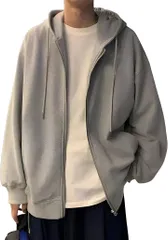 REG8（レグエイト） メンズ ジップ パーカー フード付き トレーナー 長袖 大きいサイズ 薄手 スウェット カジュアル オーバーサイズ 通気性 吸汗速乾 軽量 スポーツ トップス (グレー,  XL)