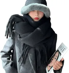 REG8（レグエイト） マフラー レディース 厚手 ストール 大判 秋 冬 肩掛け 巻き物 防寒 暖かい 単色 羽織り おしゃれ 可愛い (ブラック,  特大)