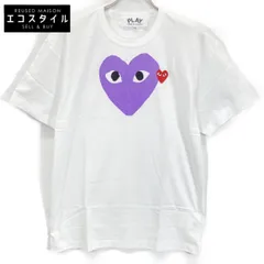 PLAYCOMMEdesGARCONS プレイコムデギャルソン AZ-T106 ﾎﾜｲﾄ ﾊﾟｰﾌﾟﾙ×ﾚｯﾄﾞ ﾀﾞﾌﾞﾙﾊｰﾄ 半袖 Tｼｬﾂ XXL