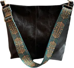 PIENSE レディース バッグ ボヘミアン エスニック ホーボーバック 大容量 PUレザー 斜め掛け 2WAY ショルダー トート (ブラック)