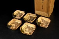 九谷焼名工 中村梅山造 象嵌色絵 銘々皿五客 美品 共箱 茶道 懐石 送料
