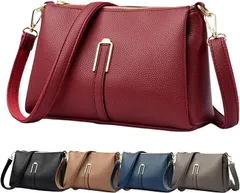 PIENSE ショルダーバッグ ハンドバッグ レディース 斜めがけ かばん PUレザー 軽量 旅行 シンプル 2WAY (ワインレッド)