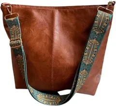 PIENSE レディース バッグ ボヘミアン エスニック ホーボーバック 大容量 PUレザー 斜め掛け 2WAY ショルダー トート (ブラウン)