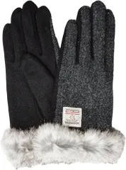 Sleeping Sheep(スリーピング シープ) Harris Tweed レディース ファー付き 裏起毛 ニット生地 コンビ ハリスツイード手袋 ケース付き (チャコールグレー(SD2004-CGR),  21cm（日本サイズS-M))のサムネイル