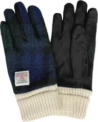 SANDAI ハリスツイード Harris Tweed レディース手袋 ぬくぬく 裏ボアつき ニットカウス フェイクスエード マチニット 五本指手袋 タッチパネル対応 ケース付 (マチなし（ネイビー）,  21－22cm)のサムネイル