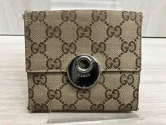 GUCCI GGキャンバス 120932 Wホック二つ折り財布 ブラウン コンパクトウォレット