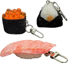 ABILEAD 食品サンプル 寿司 おにぎり キーホルダー 3種セット トロ いくら軍艦 低臭PVC 日本みやげ ギフト 通勤 通学 バッグ 鍵 (レッド)