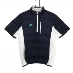 【美品】アディダス ダウン半袖ブルゾン ネイビー×白 袖下・サイド切替 レディース L/G ゴルフウェア adidas